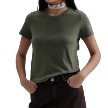 Imagem de Camiseta Feminina Hering MC Slim Verde Militar - 0241EACEN, P, Verde
