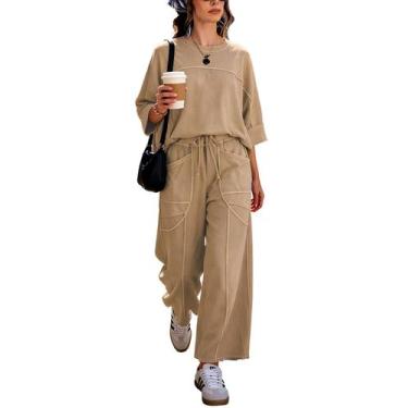 Imagem de Conjunto de moletom feminino de manga curta Lounge Set TIQOJE com calç