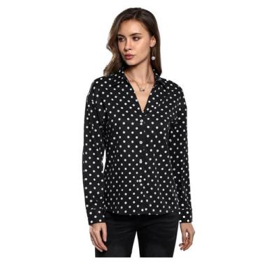 Imagem de Camisa feminina SweatyRocks com botões, floral, preta e polca