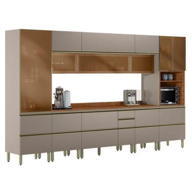 Imagem de Cozinha Modulada Proença 8 peças Paneleiro e Cristaleira Nogueira Nude Prime TX - Demartez