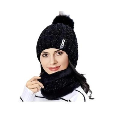 Imagem de Conjunto De Gorro De Malha Quente De Inverno, Gorro Casual Espesso E À