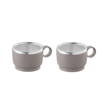 Imagem de Conjunto de Xícaras para Café Empilháveis 2 Peças 80ML Aço Inox Cinza 