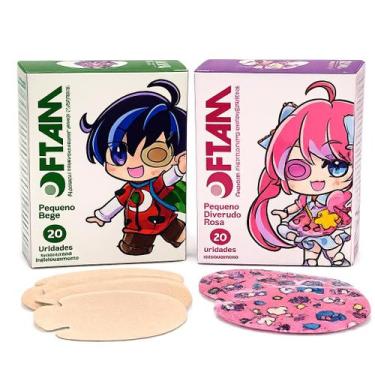 Imagem de Kit Oftam Tampão Ocular Bege Rosa Infantil 40 Un Estrabismo