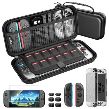 Imagem de HEYSTOP Switch Case Compatível com Nintendo Switch, 9 em 1 Switch Acessórios com 8 Bolsa de Transporte, PC Capa Protetora, HD Switch Screen Protetor e 6 Pack Grips Caps, Preto