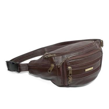 Imagem de Pochete Masculina De Couro Extra Grande Espaçosa Resistente - Le Voyag