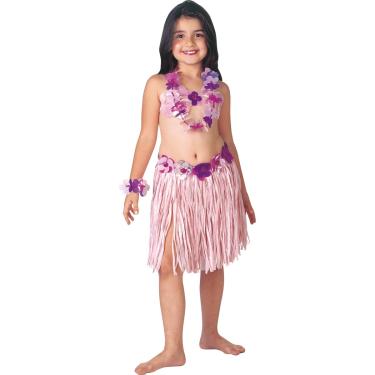 Fantasia Saia Havaiana Infantil Festa Luau Hawaii Com Flores 30 CM