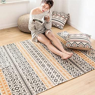 Imagem de Tapete boêmio de algodão tapete de área de quarto tapete de quarto boêmio geométrico tecido à mão franjas, tapete de franja para banheiro interno, cozinha, lavanderia dormitório