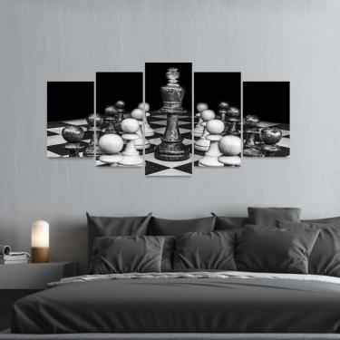 Imagem de Quadro Jogo de Xadrez O Rei Arte Preto e Branco Mosaico