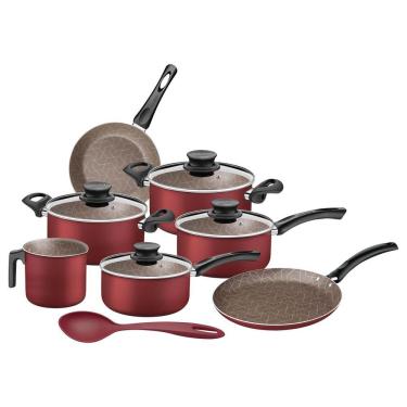 Imagem de Jogo de Panelas Tramontina Paris Texure Alumínio Vermelho 7 Peças + Colher