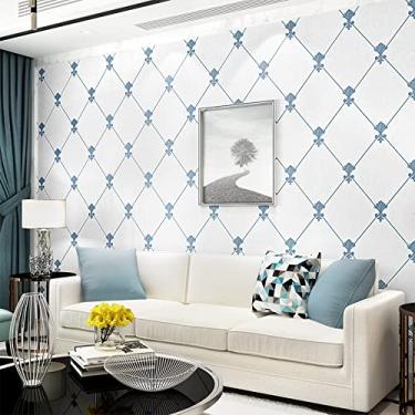 Imagem de QIHANG Papel de parede europeu moderno simples 3D não tecido imitação de pele de cervo sala de estar TV fundo diamante padrão de treliça rolo de papel de parede 1,73" (0,53m) 32,8" (10m) = 57 pés quadrados (5,3m2), 1.73'(0.53m)*32.8'(10m)=57 sq.ft(5.3m2), Blue