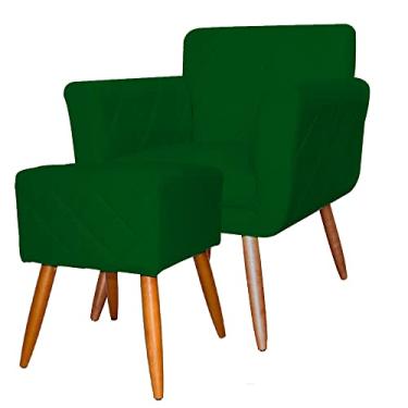 Imagem de Combo Poltrona mais Puff Isabela em Tressê Pés Palito Suede Verde - DS Estofados