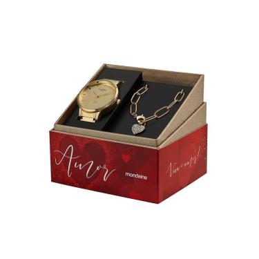 Imagem de Kit Relógio Mondaine Feminino Dourado 32399Lpmkde1 Pulseira