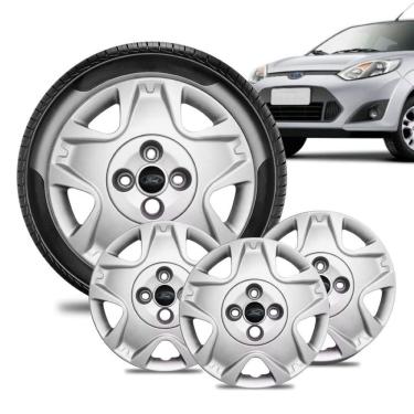 Imagem de Jogo 4 Calota Ford Fiesta Aro 14 Prata Emblema Preto