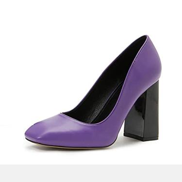 Imagem de Sapatos de salto alto para mulheres, sapatos de bico quadrado salto alto feminino bico fechado casamento vestido de escritório sapatos sandálias sapatos de festa, roxo, 35 EU/4 US
