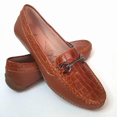 Imagem de Mocassim Couro Feminino Croco Fivela Casual Conforto Estilo