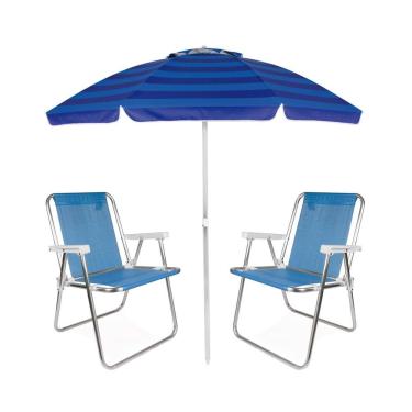 Imagem de Kit Praia Guarda Sol Articulado 2m Cadeira Alta Sannet Alumínio - Mor