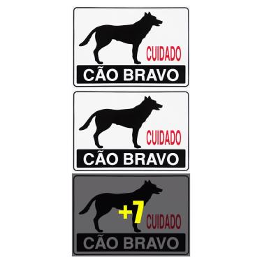 Imagem de Combo 10 Placas De Sinalização Cuidado Cão Bravo 30x20 Acesso - P-8 F9e