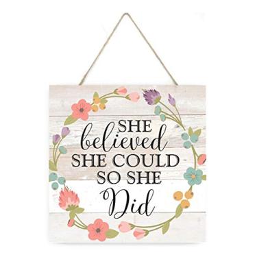 Imagem de MRC Wood Products Placa de madeira She Believed She Could So She Did, 19 x 19 cm