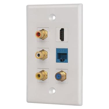 Imagem de IBL- Placa de parede de 6 portas com 3 cabos coaxiais RCA+F TV+Cat6 ethernet + HDMI fêmea para fêmea em branco