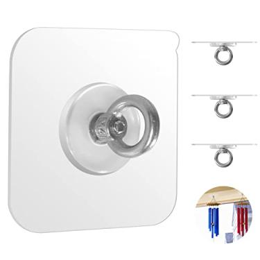 Imagem de Ganchos de teto adesivos, gancho auxiliar prático para pendurar na parede, aço inoxidável, impermeável, gancho de parede adesivo sem pregos, para plantas suspensas internas e externas, sinos de vento