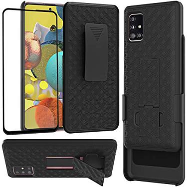 Imagem de Ailiber Capa para Samsung Galaxy A51 5G Coldre, protetor de tela para Galaxy A51 5G, suporte giratório com clipe de cinto, capa protetora para Samsung Galaxy A515G - preta