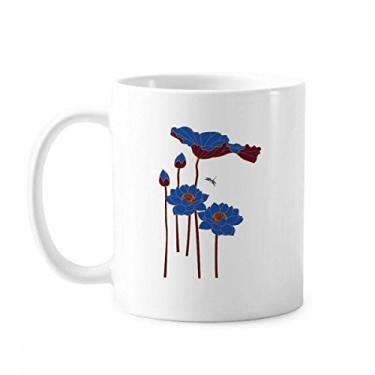 Imagem de Caneca de cerâmica com flor de lótus azul e libélula para plantas, caneca de cerâmica para café e porcelana