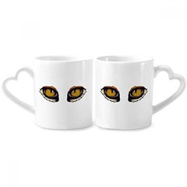 Imagem de Conjunto de canecas de porcelana para casal, decoração de olhos de raposa de desenho animado, coração