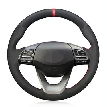 Imagem de Capa de volante de carro em couro preto e antiderrapante costurada à mão, adequada para Hyundai Kona 2018 2019 2020
