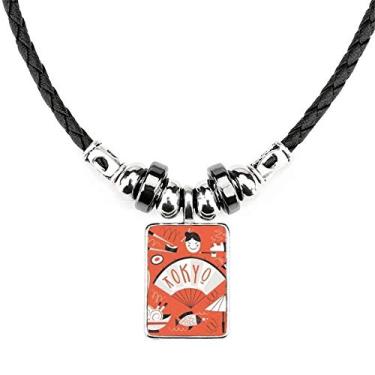 Imagem de DIYthinker Colar japonês de Tóquio japonês com pingente de corda de couro com torque, joia de sushi gueixa japonesa