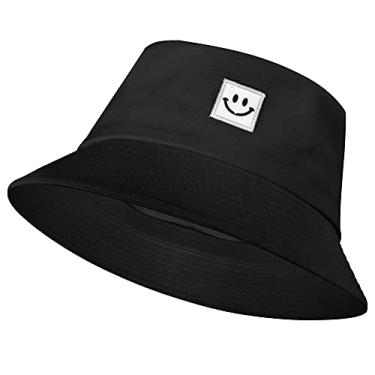 Imagem de Chapéu Bucket Hat, Travel Beach Sun Hat Summer Fisherman Cap for Men Women Teens, Preto - smile, Medium