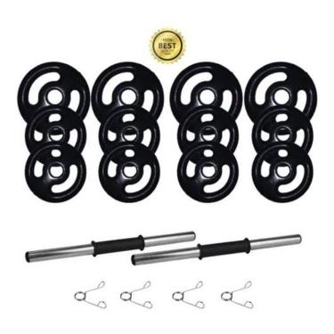 Imagem de Kit 28Kg Anilha/ Halteres Emborrachado Premium + Barra Oca