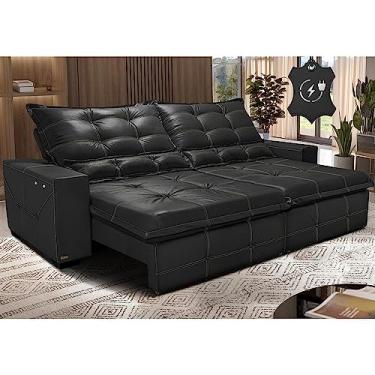 Imagem de Sofá de Couro Elétrico Retrátil 3,15m Cama Inbox Gran Torosoftgeld40 Preto