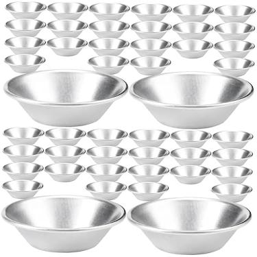 Imagem de HEMOTON 48 Peças molde de torta de estênceis de bolo mini tarteira frigideira plana decoração forma para assar moldes de cozimento reutilizáveis Alumínio pudim pequeno muffin