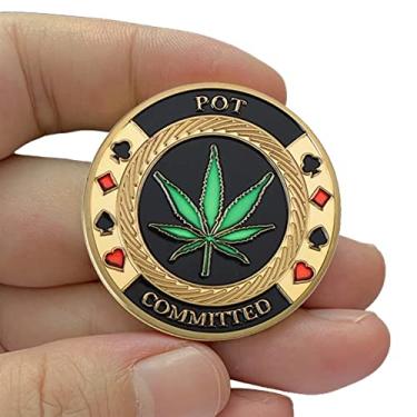 Imagem de Ficha de Poker Profissional Personalizada em Metal de Luxo Card Guard Protetor de Cartas de Pôquer + Estojo (POT COMMITTED)