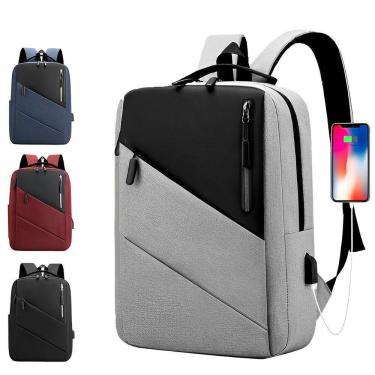 Imagem de Mochila Executiva Universitária Notebook 17`` Moderna Com Entrada Usb 30L Impermeável Resistente E Bolso Secreto Cinza