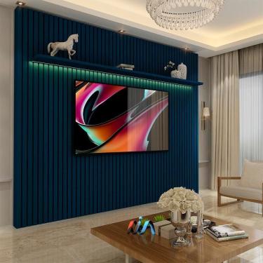 Imagem de Painel Ripado para TV até 75 Polegadas com LED 1 Prateleira Nobre 230cm Gelius Móveis Azul Acetinado