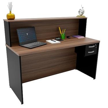 Imagem de Balcão Atendimento Recepção Consultório 1400x600 Com Gaveteiro NetMobil (Nogal)