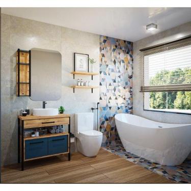 Imagem de Gabinete para Banheiro 80cm Barbara Darabas Agardi Antiqua/Azul Petróleo