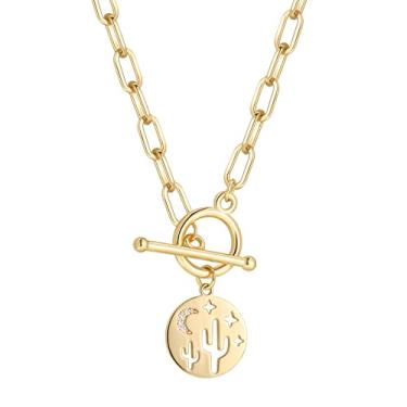 Imagem de Colar de corrente de clipe de papel em ouro 18 K para mulheres e meninas - fecho de barra com fecho de botão de pressão de aço inoxidável, Arizona Deserto, pingente de amanhecer do