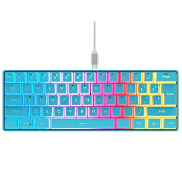 Imagem de DGG Teclado para jogos 60% com fio, teclas de pudim com camada translúcida, teclado pequeno RGB retroiluminado ultracompacto, 61 teclas, à prova d'água, mini compacto para PC/Mac Gamer, digitador, viagem, azul