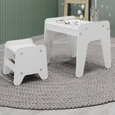 Imagem de Conjunto Mesa e Banquinho Infantil Montessori Movelbras Branco
