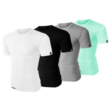Imagem de Kit 4 Camisa Masculina 100% Algodão Lisa Camiseta Basica (G, PRETO+BRANCO+CINZA+VDBEBE)