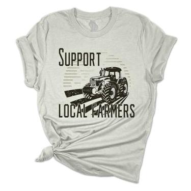 Imagem de Camiseta feminina de manga curta "Support Your Local Farmers", Urze atlético, GG