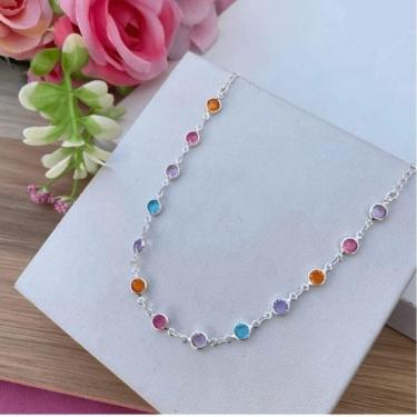 Imagem de Colar Choker Tiffany Ponto de Luz Pedras Cristais Folheado a Prata gargantilha Prateado Tifany Tendência Moda Feminina