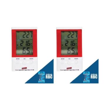 Imagem de Kit 2 Termo Higrômetro Digital Mesa Parede Imã Sensor Interno Externo Ht-750 Portátil Instrutherm Com Certificado Rbc