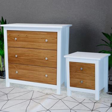 Imagem de Cômoda e Mesa de Cabeceira Amélia Parpinelli Branco/Pinus Cera