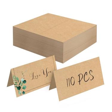 Imagem de 110 cartões kraft, pequenos cartões de barraca em branco, cartões de assento delicados, cartões de nome rústicos, cartões de acompanhantes para casamento, mesa, jantares, recepções (cada um mede 5 cm
