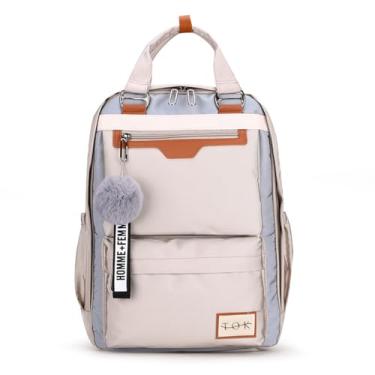 Imagem de TOKSHOP Mochila Bolsa Feminina para Notebook de Até 15.6 Polegadas Viagem Escolar Faculdade (Bege)