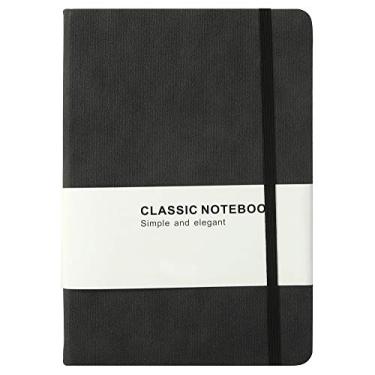 Imagem de HERUIO Caderno pautado A5, cadernos de composição, cadernos executivos de capa dura, 14,5 x 20,3 cm, 100 folhas de papel grosso de 100 g/m² (preto, pautado)