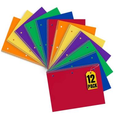 Imagem de 1InTheOffice Caderno espiral pautado universitário 1 matéria, caderno espiral 21 x 28, cadernos para escola, 70 folhas, cores sortidas, pacote com 12